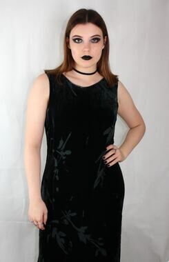 Vintage Casual Corner 90s Burnout Velvet Plus Maxi Dress Dark Teal Black Plus 14